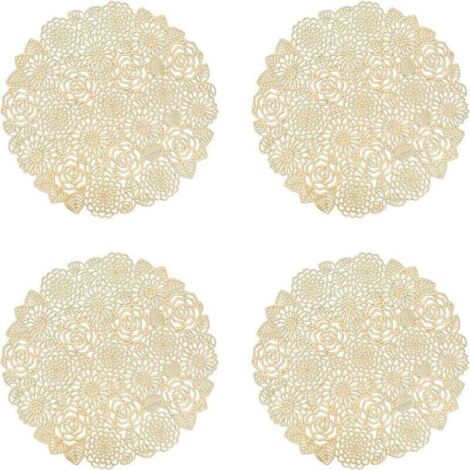 Lot de 4 sets de table, sets de table ronds or rose pour table de salle à manger ou de cuisine, sets de table lavables (or rose, style L, 38 cm) (1/4)