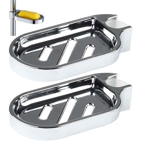 Porte-savon de douche, lot de 2, élégant et pratique, réglable, pour barre de douche, salle de bain ou cuisine, 25 mm, argent.