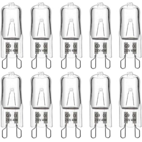 Ampoules halogènes G9 40 W 230 V 480 lm 2900 K blanc chaud, dimmables, pour lustres, lampes d'extérieur, appliques murales et éclairage de meubles (lot de 10). (1/4)