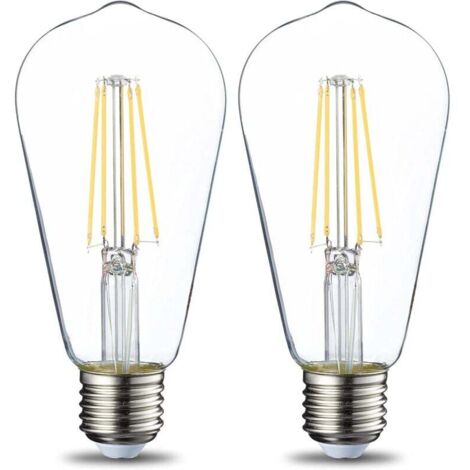 Lot de 5 lampes LED vintage, culot Edison, E27, ST64, 6 W, filament transparent, non dimmables [classe énergétique E] (1/4)