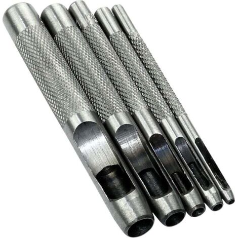 Ensemble de 5 outils de poinçonnage / Poinçon / Perforateur 2/3/4/6/8 mm - Poinçon creux pour percer des trous - Ceintures/Cuir/Liège/Tissu/Bracelets de montre - Marteau - Acier (1/4)