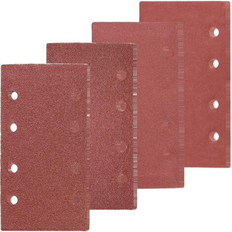 40 feuilles de papier abrasif, 93 x 185 mm, 8 trous, papier abrasif alumine 60/80/120/240 pour poncer/polir/bois et peinture (1/4)
