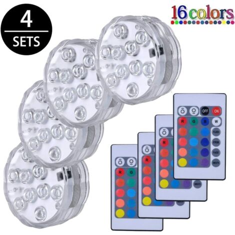 Lumières Paysage Coloré Décoratives Éclairage LED Étanche Lot de 4 lampes multicolores RGB submersibles avec télécommandes, idéal pour Aquarium Baignoire Piscine Jardin Milieu Aquatique (1/5)