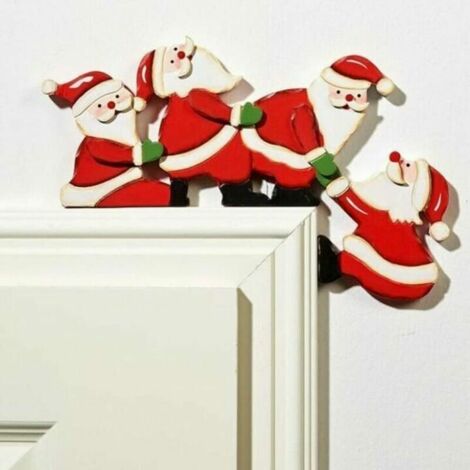 Décoration de Noël Décoration de cadre de porte en bois - Décoration de porte de Noël Orignal drôle Père Noël Décoration de père Noël Décorations de Noël - (1/4)