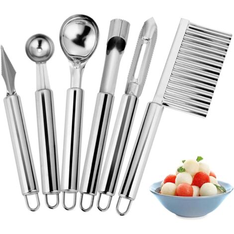 Ensemble d'outils de fruits 6 en1couteau à découper de fruits Cuillère à Pastèque Cuillère à glace dissolvant de Noyau Pomme éplucheur de Melon Coupe pommes de terre pour DIY fruits et légumes(6 Pcs) (1/5)