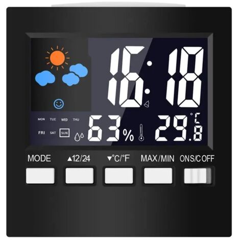 Thermomètre numérique LCD, Station météo, horloge et alarme, calendrier, hygromètre, température et humidité de la maison (1/4)