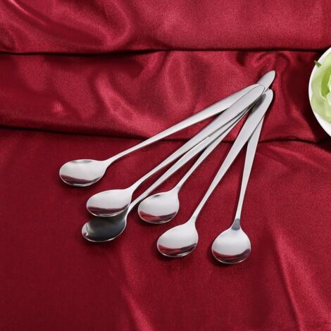 Pcs Cuillères en Acier Inoxydable 18CM, Ensemble de Cuillères Longues Cuillères à Thé de Qualité Élégantes pour Glace Latte Thé Café Soupe Crème Glacée Sundae pour La Maison Cuisine Dîner