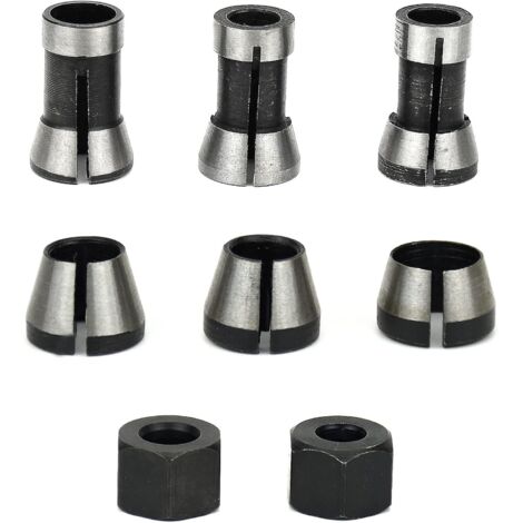 6Pcs Mandrin de Fraiseuse, 6 mm 6.35 mm 8 mm Collet Mandrin Affleureuse, Mandrin de Fraise à Bois, Pince de Serrage Defonceuse, Adaptateurs de Pince pour Machine à Graver +2 Écrous (1/4)