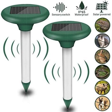 Lot de 2 répulsifs solaires anti-taupes - Répulsif solaire à ultrasons - Protection IP56 - Pour le jardin.