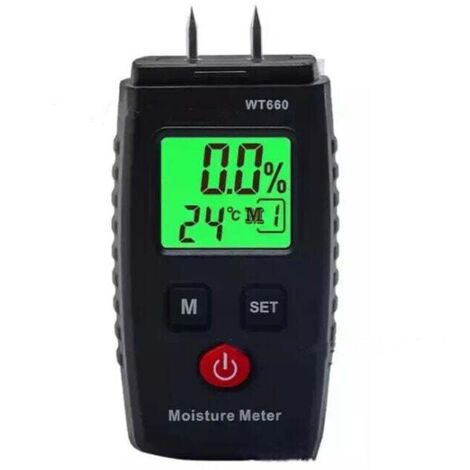 Testeur Humidité, Détecteur d'Humidité à Broche avec 3 Modes, Écran LCD avec rétroéclairage vert, Détecteur de Moisissures pour Bois et Matériaux de Construction. (1/2)