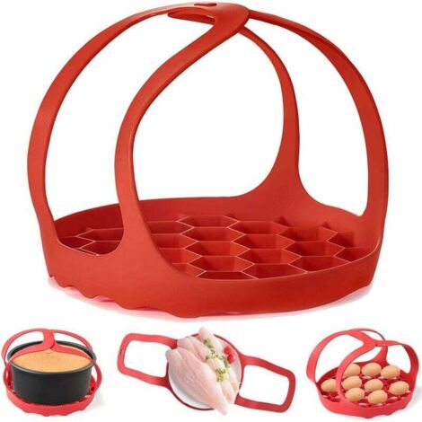 Autocuiseur Sling, Silicone Sling Bakeware 6Qt/8Qt Instantané Pot/Ninja Foodi/Multi-Fonction Cooker Anti-échaudage Ustensiles de Cuisson à Vapeur Lifter Rack,Sans BPA Silicone Egg Vapeur Rack(Rouge)-F