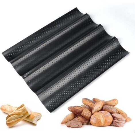 Plaque à Pain Perforée 4 Baguettes Plaque Moule Anti-adhésif Réversible pour Biscuits Patisserie (1/4)