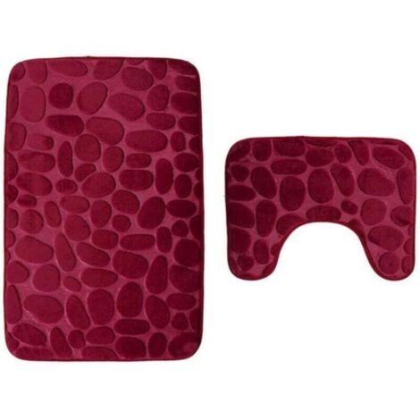 Tapis de Toilette et Tapis de Bain,2 pièces,Microfibre,Polyester,Dos en Caoutchouc antidérapant,Séchage Rapide (Vin Rouge) (1/4)