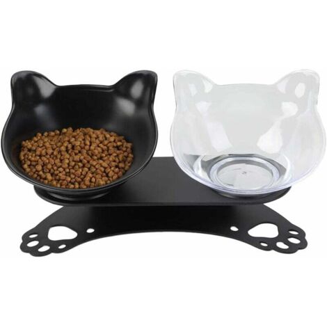 Gamelle pour Chat, Double Bols pour Chats avec Support Surélevé, Gamelle Chat Plateforme inclinée à 15°, Gamelle Double pour Petit Chien et Chat (1/4)