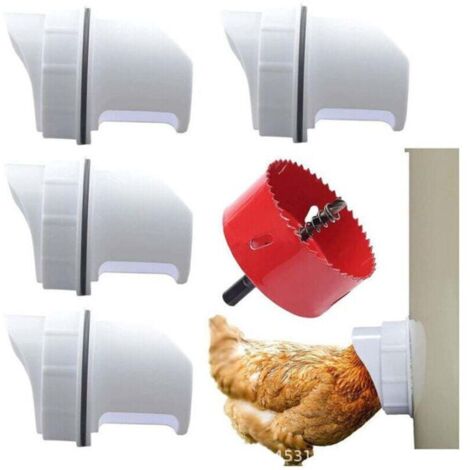 Mangeoire Poules Plastique Mangeoire Poules Automatique, 4 Ports DIY Mangeoire à Poulet Kit [Anti-Gaspillage] [Anti Nuisible] Abreuvoir a Poules Mangeoire Poussin pour Seaux Tonneaux Bacs (1/4)