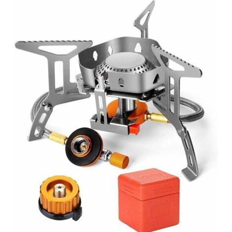 Réchaud de Camping à Gaz 3500 W, Brûleur Camping, Poêle Ultra-Léger Cuisinière Extérieur Pliable, Coupe-Vent et avec Allumage Piézo-électrique pour Camping/Randonnée/Pique-Nique (1/4)