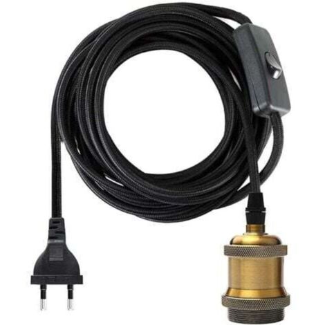 Douille E27 avec Interrupteur, Fil électrique en Tissu de Câble de 1.2 mètres pour Douille Ampoule/ Edison retro suspension Luminair/ Lampe Créative, Adaptateur de Lampe Vintage Laiton (1/4)