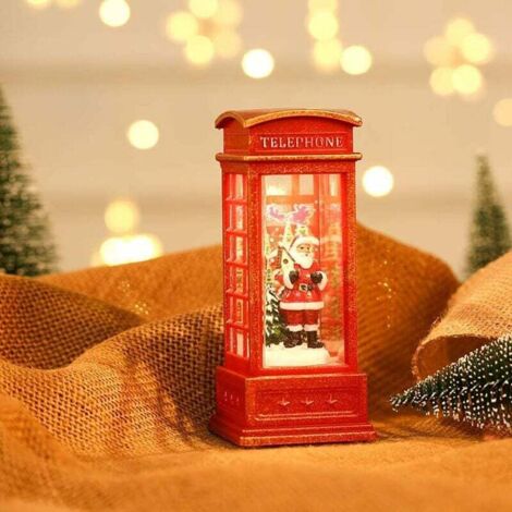 Ornements de Noël de lanterne de cabine téléphonique rouge de Londres de cru, père noël portatif de Noël, bonhomme de neige, lumière de flamme d'arbre de Noël pour la décoration de fête de Noël (1/4)