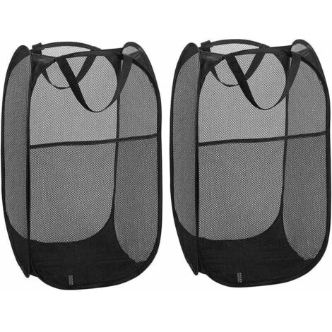 Panier à Linge [Lot de 2] Corbeilles à Linge Pliable Pop Up en Maille Filet Sac à Linge Panier à Linge Pliable avec ManiPôler, Noir-Fei Yu (1/4)