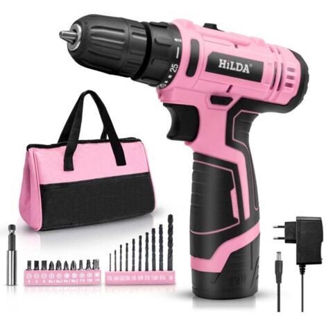 Perceuse-visseuse sans fil 12V, visseuse sans fil, sac de rangement, 20Nm, perceuse-visseuse rose pour bricolage (1/4)