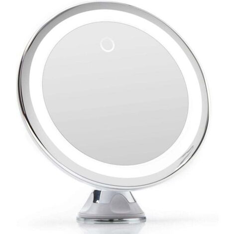 Miroir Grossissant 10x Lumineux LED avec Forte Ventouse, USB ou Batterie - Miroir Maquillage avec Lumière Naturelle Dimmable pour Les Salles de Bain, Luna (Blanc) (1/4)