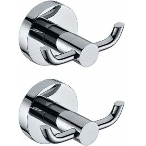 Lot de 2 patères murales modernes en chrome poli en laiton massif double porte-serviettes porte salle de bain toilette chapeau vêtements mur porte cintre