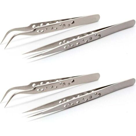4pcs Pince de precision,Pince à Epiler de Précision,Pince brucelle 2 droites 2 courbes,Pince electronique,Pincettes de précision,Antistatiques,Acier Inoxydable,pour Réparation,DIY (1/4)