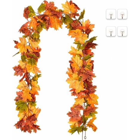 2 Pièces Artificielles Feuilles Automne Guirlande, Feuilles d'érable Vigne Artificielle érable grimpante Fausse Suspension Plante pour l'automne Mariage Fête cheminée et Thanksgiving (1/4)