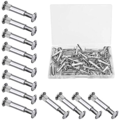 60 PCS M4 Vis Assemblage Meuble Vis de Connexion avec Boulon Vis de Raccordement en Fer Nickelé Vis de Connecteur de Meuble pour Bois de 31 à 40 mm d'Épaisseur, Armoire, Porte, Lit(Argent) (1/4)