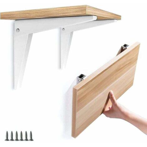 Support Mural Pliant 2 pièces, Équerre Étagère Supports d'étagère Équerre Repliable Rabattable en Métal Support Garage Console Pliante DIY Rayonnage, Blanc 8"/200 mm (1/4)