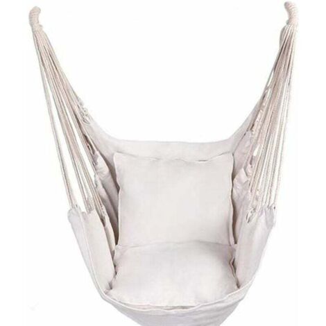 Chaise hamac - Mobilier d'extérieur - balançoire d'intérieur portable avec coussin - Pour l'extérieur, l'intérieur, la terrasse, les voyages, le camping- blanc-Fei Yu (1/3)