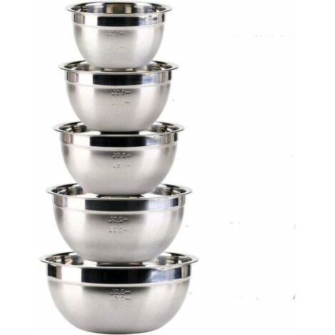 5 Pièces Bol à Mélanger en Acier Inoxydable, saladier inox,bol inox,La taille(1.4L,1.9L,2.4L,3.3L,4.5L) comme bol de service pour crèmes, snacks, chips et autres friandises-Fei Yu