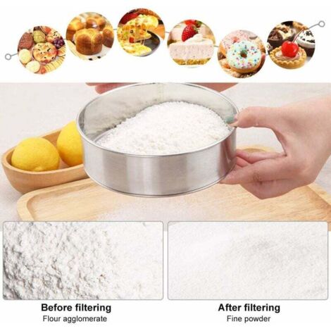Tamis à Farine En Inox – Fin, Rond 15 Cm – Pour Farine, Poudre, Bouillon – Renfort Bord, Facile à Nettoyer