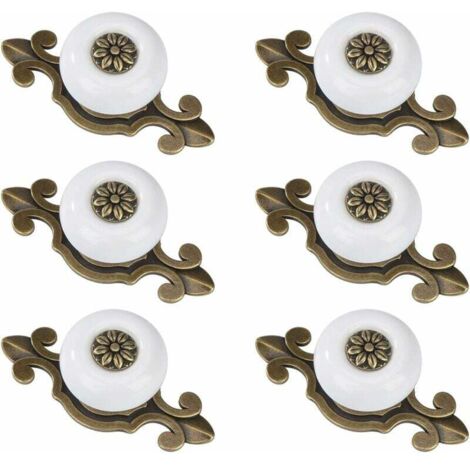 Boutons de meuble Boutons de tiroir en céramique Bouton de meuble vintage avec vis en alliage pouRôtiroir de meuble 6 pièces Cuivre Blanc-Fei Yu (1/4)