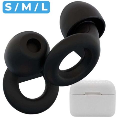 Bouchons d'oreilles antibruit - Embouts en silicone 30 dB - Pour dormir, les concerts, la moto, le tir - Protection auditive réutilisable - Noir (1/4)
