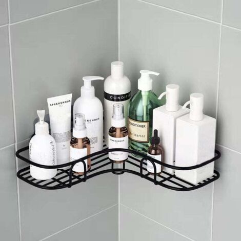 Étagère Angle Douche Sans Percage, Etagere Salle de Bain, Porte Savon Douche Inox Pour Salle de Bain, Accessoires Salle de Bain 8 Autocollants Adhesifs, Cuisine Rangement (Noir) (1/4)