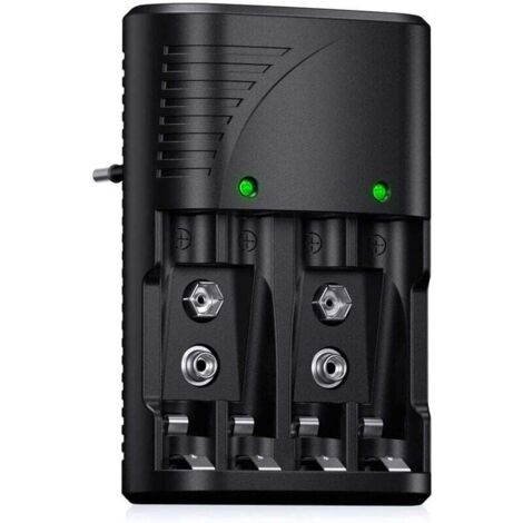 Universel Chargeur de Piles AA/AAA/9V, Rapide Chargeur 6802 pour AA/AAA NI-MH ou 9V Piles Rechargeables avec Indicateur LED, 100-240V Tension Mondiale, Ensoleillé