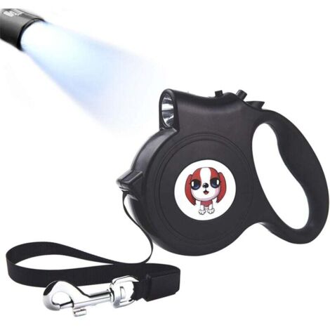 Laisse Rétractable, Laisse Enrouleur pour Chien, Laisse Chien Rétractable avec Lumière, Laisses Rétractables pour Chien 5 m Noir Taille, Un Boutton S'arrêter Bloquer, Laisse Rétractable Chat.-Fei Yu
