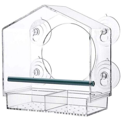 Mangeoires à oiseaux pour fenêtre avec ventouses puissantes, transparentes pour l'extérieur, nichoir avec 2 compartiments amovibles (1/3)