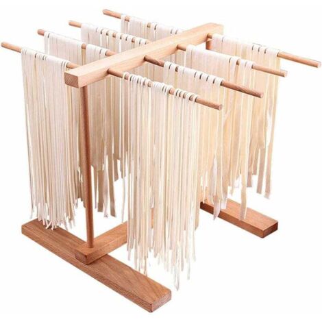 Séchoir à Pates 8 Rangée Pliable Beechwood Main Sèche Spaghetti Frais Séchoirs Multifonctionnel Support de Rangement de Cuisine pour Nouilles Tasses Serviettes-Fei Yu (1/4)