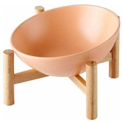 Orange Grand Porte-gamelle Surélevée Gamelle incliné pour Chien et Chat Céramique avec Bambou Support en Bois Grand-Fei Yu