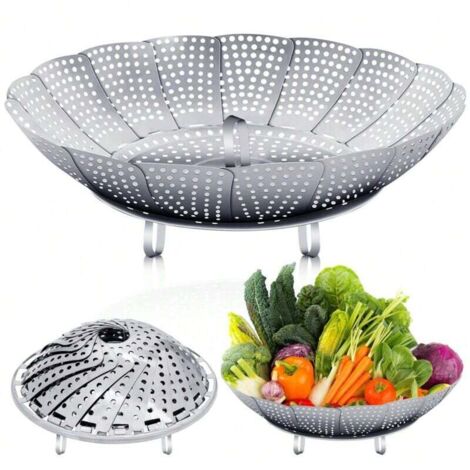 Cuit-vapeur en acier inoxydable, 29 cm, pliable, panier vapeur réglable, panier vapeur avec pieds antidérapants, convient à tous les types de cuisson, fournitures pour dîner en famille, fournitures po (1/4)