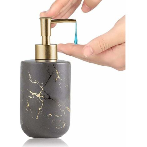 Distributeur de savon 300 ml Texture marbre Céramique Pompe de savon pour les mains Distributeur de gel douche Accessoires de salle de bain (Gris)-Fei Yu (1/4)