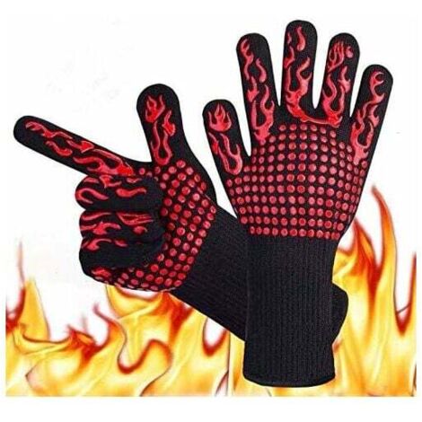 Gants de Barbecue 1 Paire,Gants de Four Anti-Chaleur Jusqu'à 800°C Universel Gants de Cuisine Résistant à la Chaleur et Antidérapants Gants Parfait pour BBQ Grill Four Cuisine et Cheminée (Rouge)-Fei (1/4)