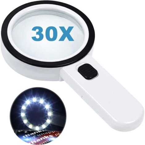 Loupe avec 12 lumières LED, lentille en verre double 30 x (1/4)