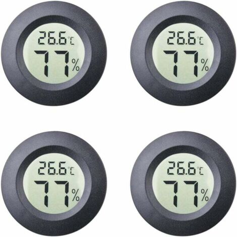 4-Pack Mini Hygromètre Intérieur Rond Thermomètre Mètres Celsius ou Fahrenheit Moniteur LCD Numérique Jauge De Température D'humidité pour Humidors Pots Incubateurs Etui Guitare Reptiles Voiture-Fei Y (1/4)