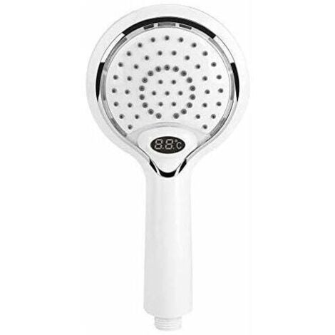 Pomme de Douche à LED de Poche 3 Couleurs changent à Eau, pommeau de Douche à LED avec Affichage numérique du capteur de température, pulvérisateur de Douche à Contrôle de température Blanc-Fei Yu (1/4)
