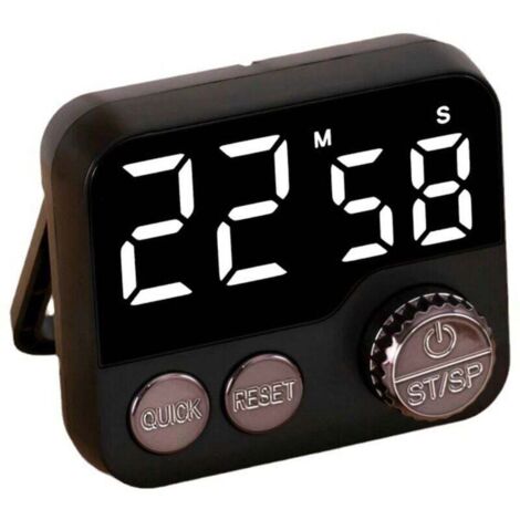 Minuteur de cuisine numérique - Minuteur de cuisine - Minuteur - Grand écran LED - Bouton rotatif - Design magnétique - Support de suspension - Noir (1/4)