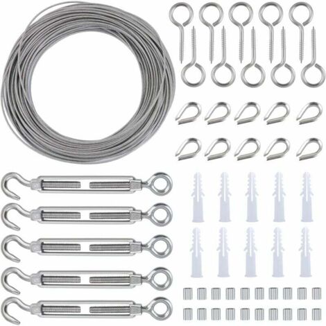 Kit de Clôture de jardin en acier inoxydable résistant avec revêtement en PVC 30 m, vis à œil tire-fond, tendeur de fil et crochet-Fei Yu (1/4)