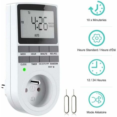 Prise Programmable Digitale, Minuterie Numérique Hebdomadaire avec Ecran LCD, Minuterie Prise Electrique 12H/24H/7Jours, Économie d'Energie Pour L'électroménagers et L'éclairage (1 Pack) (1/4)